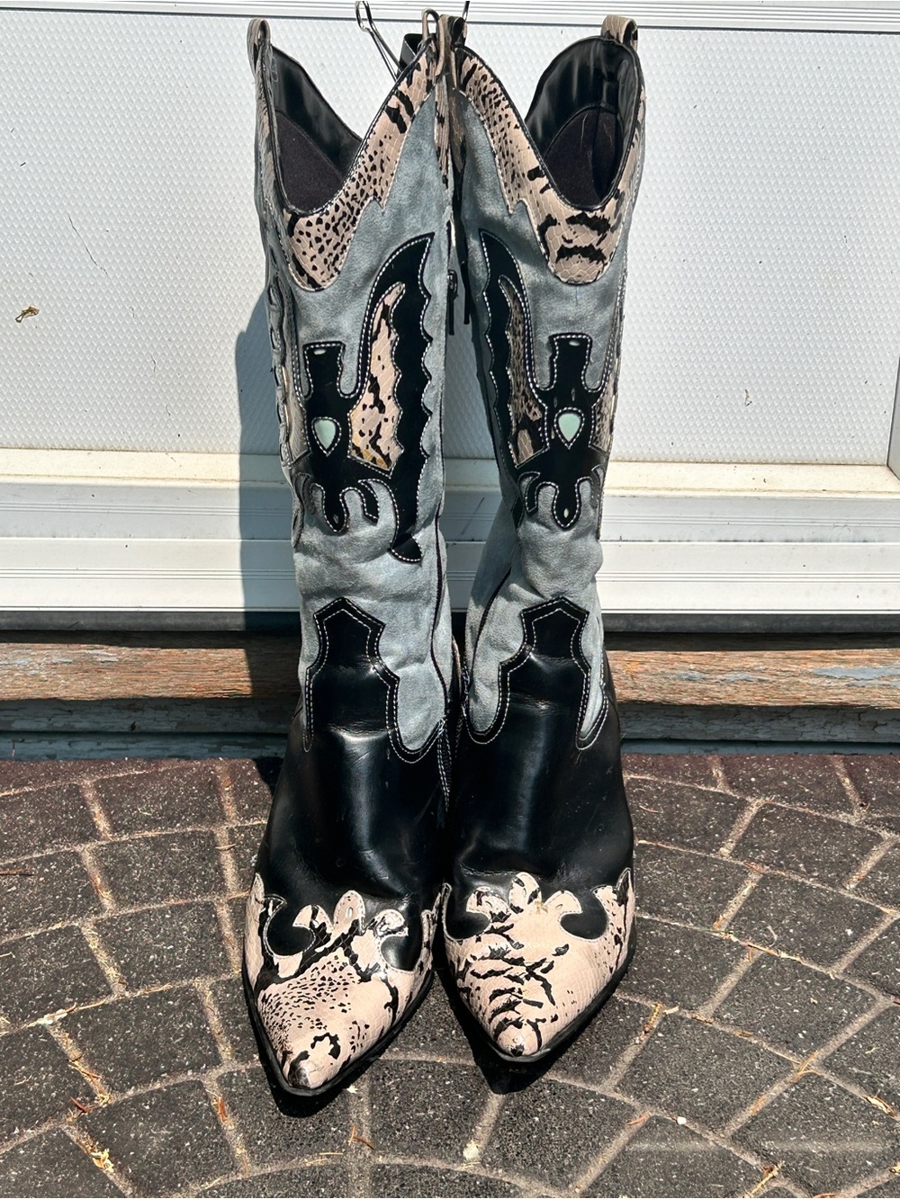 Women's Turquoise, Black and Tan Western Cowgirl Stiletto Boots